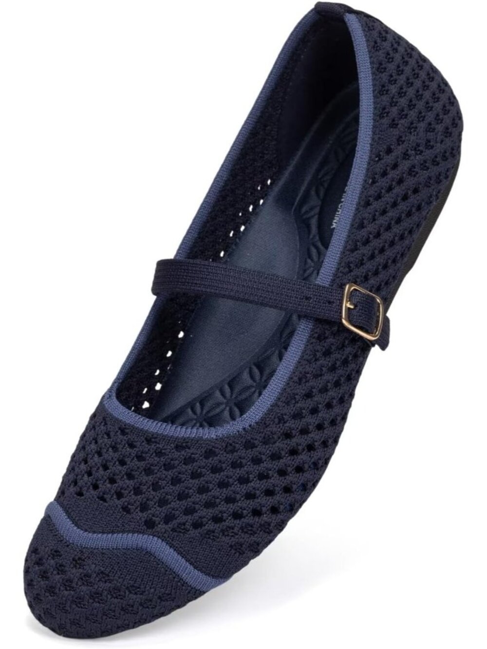 🆕Women's Navy Mesh Mary Jane Flats Breathable Knitted Round Toe Work Shoes